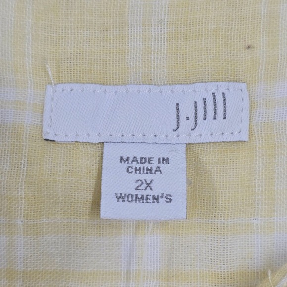 J Jill Shirt Women 2X Yellow White Plaid Button Roll Tab Sleeve Beachy Coastal‎ - Picture 4 of 11